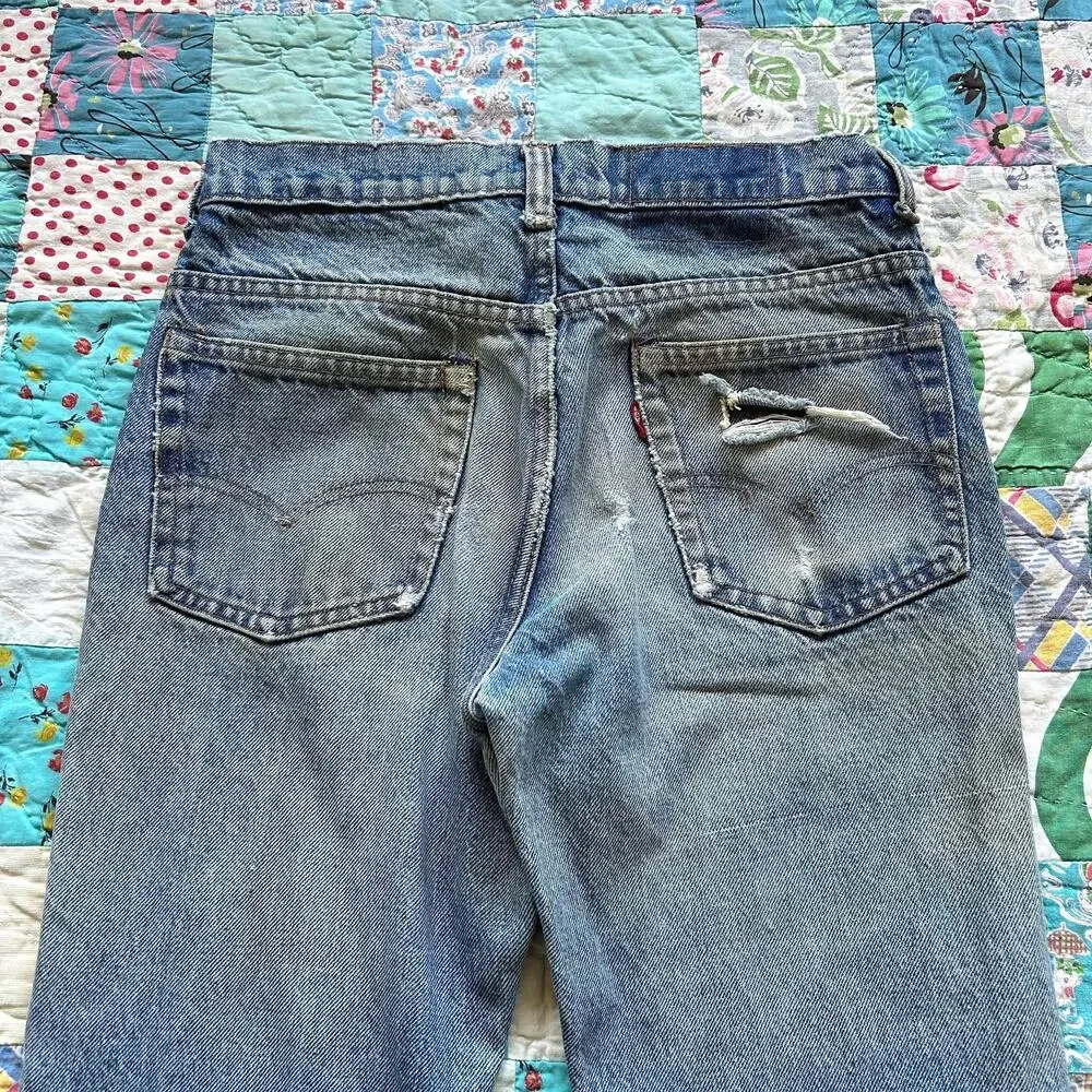 Vintage 70s Levi's 517 Red Tab Whisker Fade Flared Bootcut Jeans USA 28 x 33